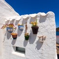 Menorca Es Grau white house flower pots detail in Balearic Royalty Free Stock Photo