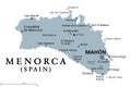 Menorca, or Minorca, gray political map, with the capital Mahon