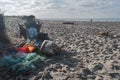 MENORCA, SPAIN - JANUARY 2020: plastic pollution on beaches in Spain