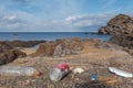 MENORCA, SPAIN - JANUARY 2020: plastic pollution on beaches in Spain