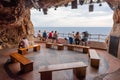 Interior of cafe bar Cova dÃ¢â¬â¢en Xoroi in the caves on the island of Menorca, Spain Royalty Free Stock Photo