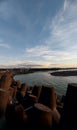 Menoreh Mountains, Mount Merbabu and Merapi Seen From The Glagah Beach Breakwater Royalty Free Stock Photo