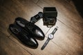 Mens accessories in dark lights Royalty Free Stock Photo