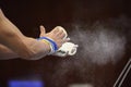 Mens Artistic Gymnastics hands Close up Grips and Chalk