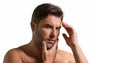 Mens beauty cosmetics, male beauty and skincare. Morning healthcare and hygiene for man. Perfect beauty skin. Handsome