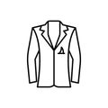 Mens blazer outline template vector icon. EPS 10.. Basic clothing men symbol.... Classic men blazer. Front view jacket, Isolated