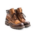 Mens brown leather work boots isolated on a white background. Generative AI