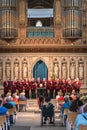 Mens choir performing in a cathedral