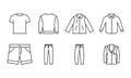 Mens clothing outline template vector icon. EPS 10. Basic clothing men set icons. Collection of wear. Male clothes...... Front