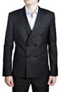 Mens Double-breasted black prom night Gentleman suit, isolated on white.