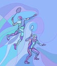 Mens doubles badminton players. Color vector illustration Royalty Free Stock Photo