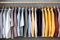 Mens dress shirts on rack in retail store Royalty Free Stock Photo