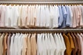 Mens dress shirts on rack in retail store Royalty Free Stock Photo