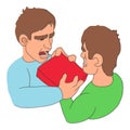 Mens fighting over purchase icon, cartoon style Royalty Free Stock Photo