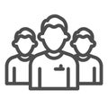 Mens group line icon. Three men in uniform, office workers team symbol, outline style pictogram on white background Royalty Free Stock Photo