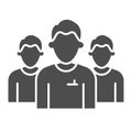 Mens group solid icon. Three men in uniform, office workers team symbol, glyph style pictogram on white background Royalty Free Stock Photo