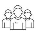 Mens group thin line icon. Three men in uniform, office workers team symbol, outline style pictogram on white background Royalty Free Stock Photo