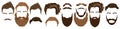 Mens hairstyle and beard set, hipsters masks with curly hair, fake mustache, male haircut