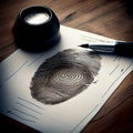 Mens hands with handcuffs fill the police record, confession. on top of the police investigative detective. Arrest, bail Royalty Free Stock Photo