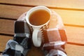 Mens hands hold a cup of hot tea. A man is drinking tea. Royalty Free Stock Photo