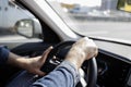 Mens hands on the streering wheel of the car Royalty Free Stock Photo