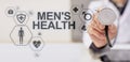 Mens Health banner, medical and health care concept on screen. Doctor with stethoscope. Royalty Free Stock Photo