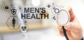 Mens Health banner, medical and health care concept on screen. Doctor with stethoscope. Royalty Free Stock Photo