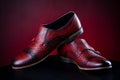 Mens leather burgundy shoes on red background Royalty Free Stock Photo
