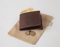 Mens leather Wallet with money, studio shoot Royalty Free Stock Photo