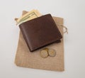 Mens leather Wallet with money, studio shoot Royalty Free Stock Photo