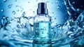 Mens perfume bottle displayed against a blue water background Royalty Free Stock Photo