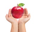 Mens polygonal hands cupped hold a huge apple