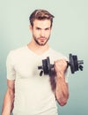Mens power. man lifting barbell. sportsman training in gym. Sport dumbbell equipment. Athletic fitness man. Weight Royalty Free Stock Photo