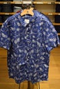 Mens printed blue tropical short sleeve shirt in store