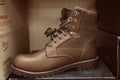 Mens rugged brown high boot Royalty Free Stock Photo