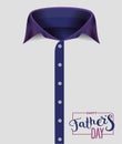 Mens shirt with blue collar. Happy Fathers Day. Handwriting text for template greeting card Royalty Free Stock Photo