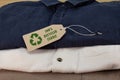 Mens shirts with Recycle clothes icon on label with 100% Recycled fabric