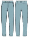 Mens Tailored chino Pants design flat sketch vector illustration, Slim fit formal trouser pants concept with front and back view,