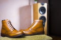 Mens Tanned Semi-Brogue Boots on Soft Surface