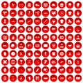 100 mens team icons set red Royalty Free Stock Photo