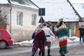 Mens wearing masks on the winter ending Transylvanian traditional carnival