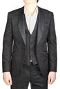 Mens wedding dress black pattern, blazer unfastened, waistcoat, Royalty Free Stock Photo