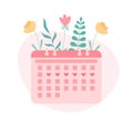 Menstrual calendar with floral background. Menstruation woman cycle period control