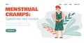 Menstrual cramps ache landing page for website, flat cartoon vector illustration