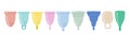 Menstrual cup set. Eco-friendly, silicone washable menstrual cup. Zero waste period personal hygiene. Plastic-free concept