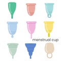 Menstrual cup set. Eco-friendly, silicone washable menstrual cup. Zero waste period personal hygiene. Plastic-free concept