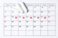 Menstrual cycle calendar. tampons, pads. Ovulation concept. menstruation concept