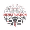 Menstrual pain. Line banner. Vector illustration.