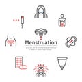 Menstruation banner. Line icons. Vector signs for web graphics.