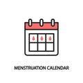 Menstruation calendar line flat icon. Periods symbol red color